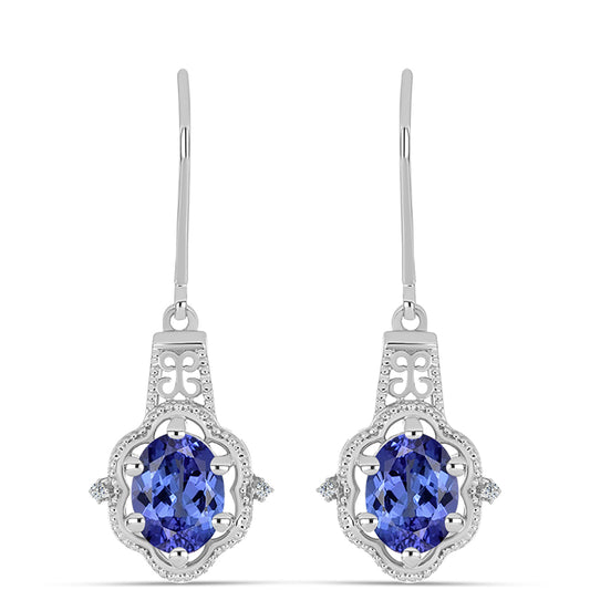 Stříbro 925/1000 - Náušnice s AAA Tanzanitem a Bílým Topazem - Karátové číslo: 2.5. přibližná hmotnost: 3.58 gramů