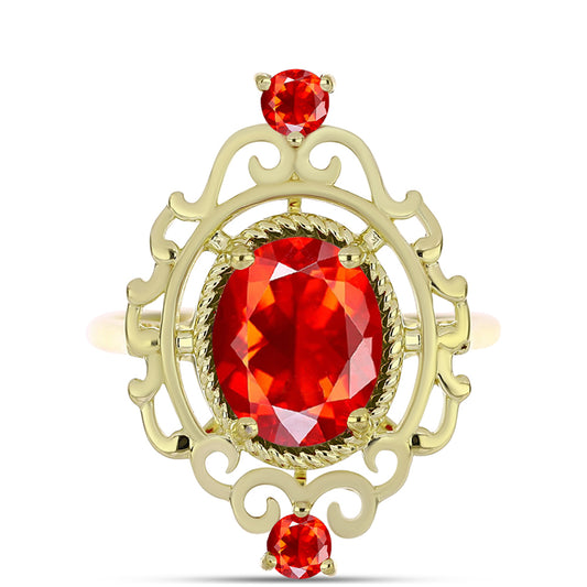 Pozlacené Stříbro 925/1000 - Prsten s Etiopským Červeným Opálem z Lega Dembi - Karátové číslo: 1.61. přibližná hmotnost: 3.47 gramů