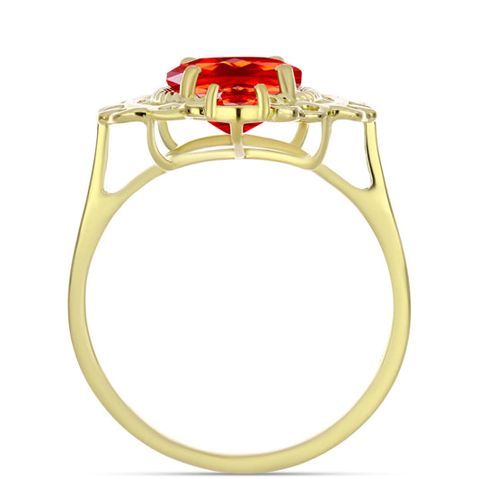 Pozlacené Stříbro 925/1000 - Prsten s Etiopským Červeným Opálem z Lega Dembi - Karátové číslo: 1.61. přibližná hmotnost: 3.47 gramů