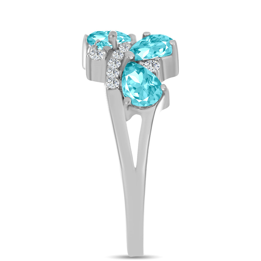 Stříbro 925/1000 - Prsten s Paraiba Křemenem a Bílým Topazem - Karátové číslo: 1.7. přibližná hmotnost: 3.85 gramů 4 