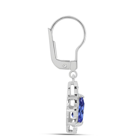 Stříbro 925/1000 - Náušnice s AAA Tanzanitem a Bílým Topazem - Karátové číslo: 1.95. přibližná hmotnost: 3.26 gramů