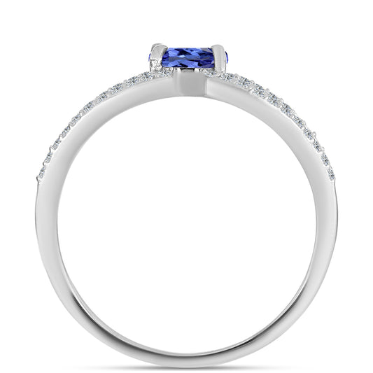 Stříbro 925/1000 - Prsten s AAA Tanzanitem a Bílým Topazem - Karátové číslo: 0.78. přibližná hmotnost: 2.21 gramů
