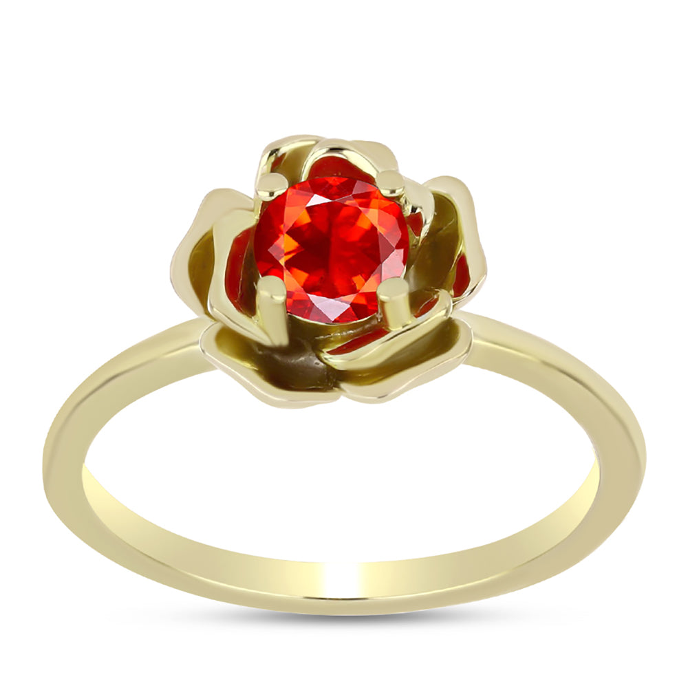 Pozlacené Stříbro 925/1000 - Prsten s Etiopským Červeným Opálem z Lega Dembi - Karátové číslo: 0.29. přibližná hmotnost: 2.91 gramů