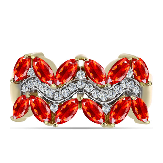 Pozlacené Stříbro 925/1000 - Prsten s Etiopským Červeným Opálem z Lega Dembi a Bílým Topazem - Karátové číslo: 1.31. přibližná hmotnost: 3.65 gramů