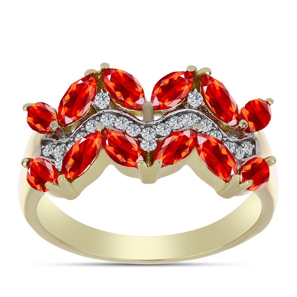 Pozlacené Stříbro 925/1000 - Prsten s Etiopským Červeným Opálem z Lega Dembi a Bílým Topazem - Karátové číslo: 1.31. přibližná hmotnost: 3.65 gramů 3 