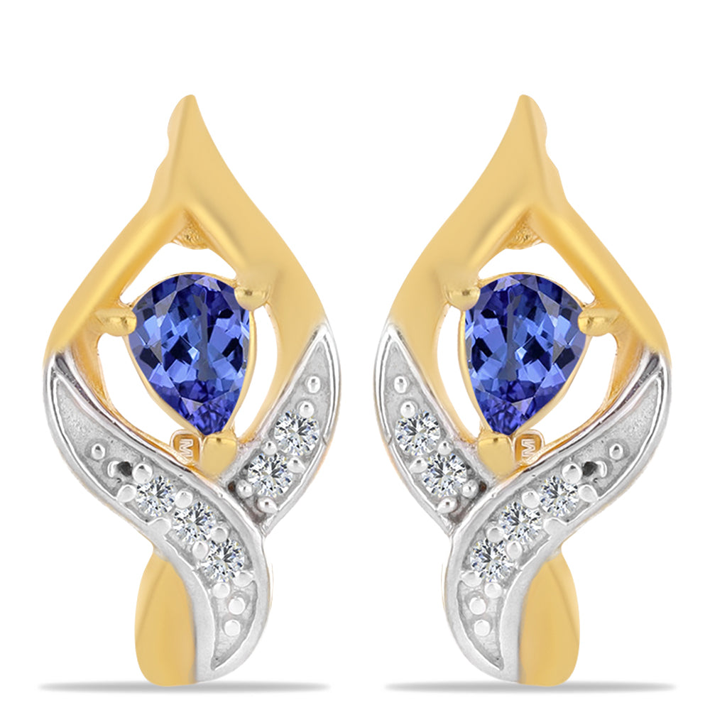 Pozlacené Stříbro 925/1000 - Náušnice s Tanzanitem a Bílým Zirkonem - Karátové číslo: 0.33. přibližná hmotnost: 2.76 gramů