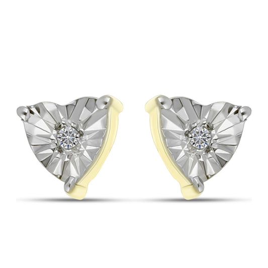 Pozlacené Stříbro 925/1000 - Náušnice s Bílým Diamantem - Karátové číslo: 0.02. přibližná hmotnost: 1.44 gramů