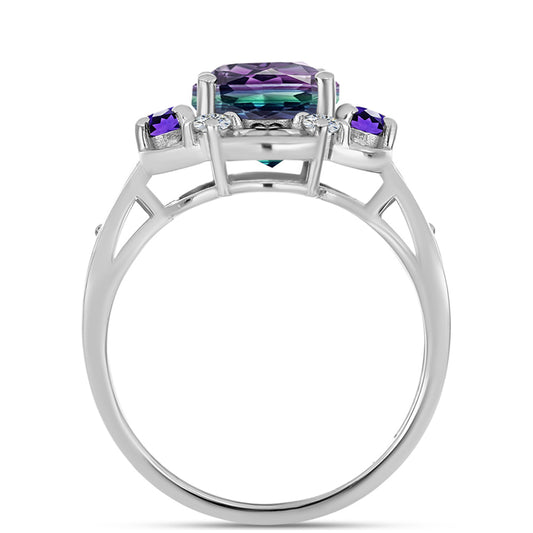 Stříbro 925/1000 - Prsten se Zebra Fluoritem a Marockým Ametystem - Karátové číslo: 3.54. přibližná hmotnost: 4.51 gramů