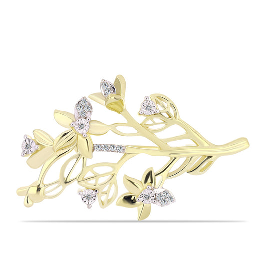 Pozlacené Stříbro 925/1000 - Brož s Bílým Diamantem a Bílým Topazem - Karátové číslo: 0.15. přibližná hmotnost: 6.63 gramů