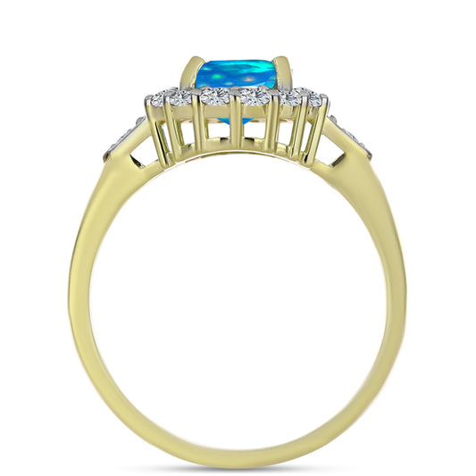 Pozlacené Stříbro 925/1000 - Prsten s Etiopským Nebeským Opálem a Bílým Topazem - Karátové číslo: 1.64. přibližná hmotnost: 3.17 gramů