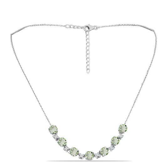 Stříbro 925/1000 - Náhrdelník se Zeleným Ametystem a Bílým Topazem - Karátové číslo: 5.12. přibližná hmotnost: 7.23 gramů