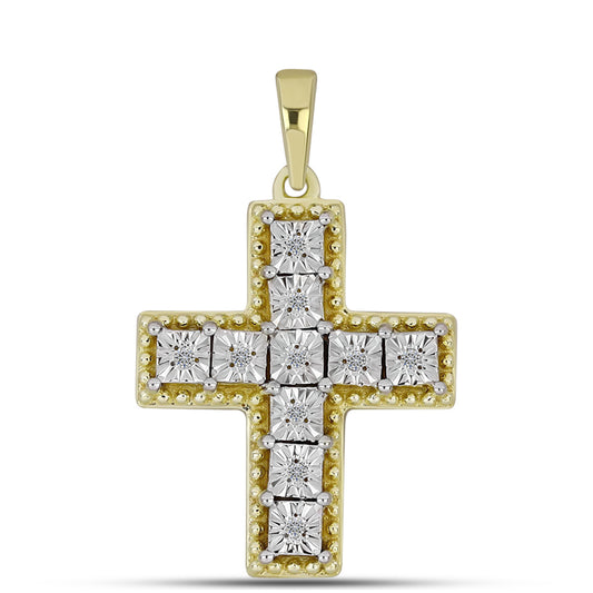 Pozlacené Stříbro 925/1000 - Přívěsek s Bílým Diamantem - Karátové číslo: 0.05. přibližná hmotnost: 2.6 gramů