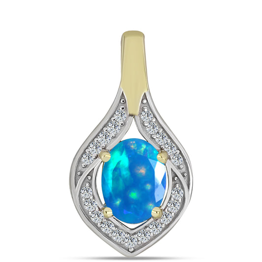 Pozlacené Stříbro 925/1000 - Přívěsek s Etiopským Nebeským Opálem a Bílým Topazem - Karátové číslo: 0.91. přibližná hmotnost: 1.6 gramů