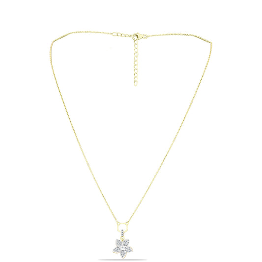 Pozlacené Stříbro 925/1000 - Náhrdelník s Bílým Diamantem a Bílým Topazem - Karátové číslo: 0.23. přibližná hmotnost: 3.53 gramů