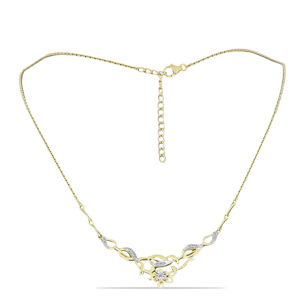 Pozlacené Stříbro 925/1000 - Náhrdelník s Bílým Diamantem a Bílým Topazem - Karátové číslo: 0.11. přibližná hmotnost: 4.6 gramů