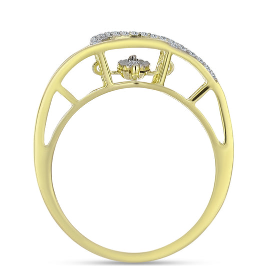 Pozlacené Stříbro 925/1000 - Prsten s Bílým Diamantem a Bílým Topazem - Karátové číslo: 0.17. přibližná hmotnost: 3.22 gramů