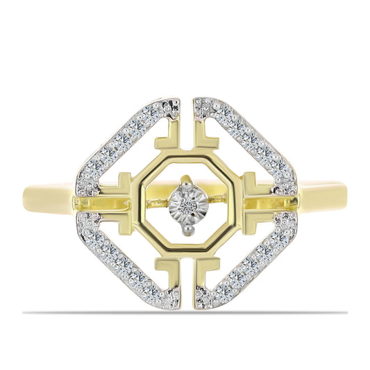 Pozlacené Stříbro 925/1000 - Prsten s Bílým Diamantem a Bílým Topazem - Karátové číslo: 0.19. přibližná hmotnost: 4.36 gramů