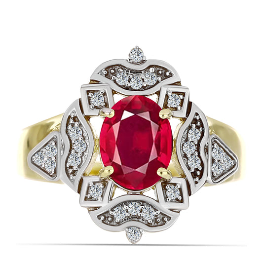 Pozlacené Stříbro 925/1000 - Prsten s Madagaskarským Rubínem a Bílým Topazem - Karátové číslo: 2.58. přibližná hmotnost: 5.72 gramů