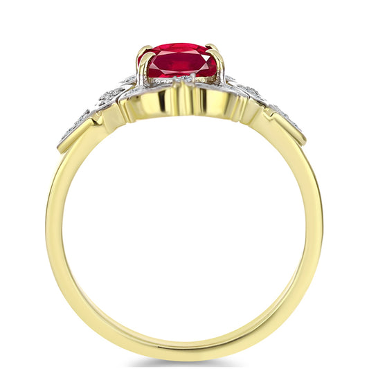 Pozlacené Stříbro 925/1000 - Prsten s Madagaskarským Rubínem a Bílým Topazem - Karátové číslo: 2.58. přibližná hmotnost: 5.72 gramů