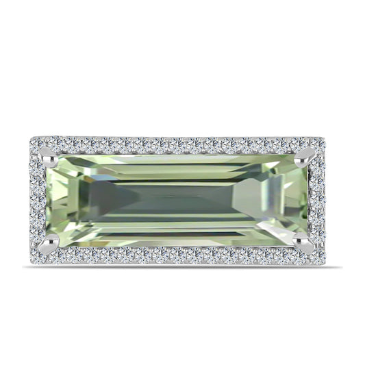 Stříbro 925/1000 - Prsten se Zeleným Ametystem a Bílým Topazem - Karátové číslo: 5.96. přibližná hmotnost: 4.69 gramů