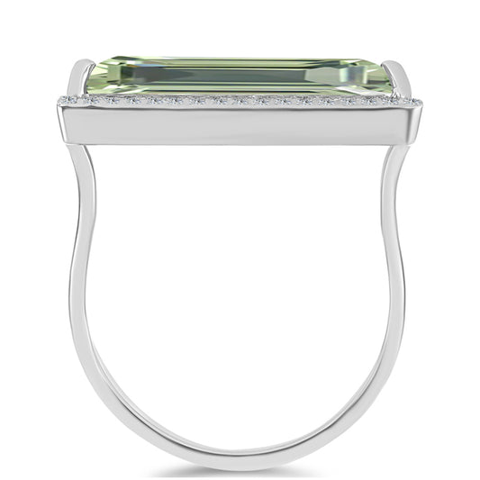 Stříbro 925/1000 - Prsten se Zeleným Ametystem a Bílým Topazem - Karátové číslo: 5.96. přibližná hmotnost: 4.69 gramů