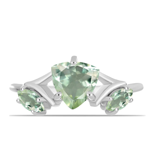 Stříbro 925/1000 - Prsten se Zeleným Ametystem - Karátové číslo: 2.04. přibližná hmotnost: 2.88 gramů