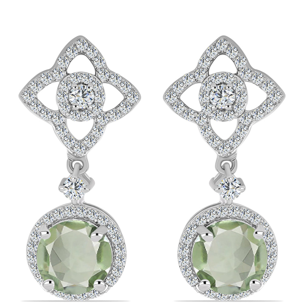 Stříbro 925/1000 - Náušnice se Zeleným Ametystem a Bílým Topazem - Karátové číslo: 4.77. přibližná hmotnost: 5.83 gramů 1 