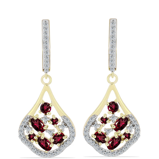 Pozlacené Stříbro 925/1000 - Náušnice s Rhodolitovým Granátem a Bílým Topazem - Karátové číslo: 2.77. přibližná hmotnost: 6.85 gramů