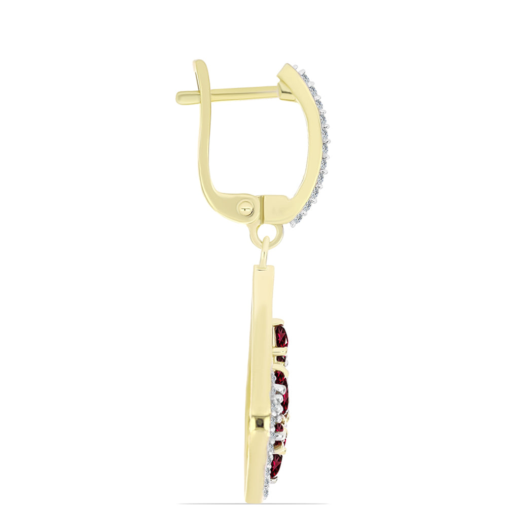 Pozlacené Stříbro 925/1000 - Náušnice s Rhodolitovým Granátem a Bílým Topazem - Karátové číslo: 2.77. přibližná hmotnost: 6.85 gramů 2 