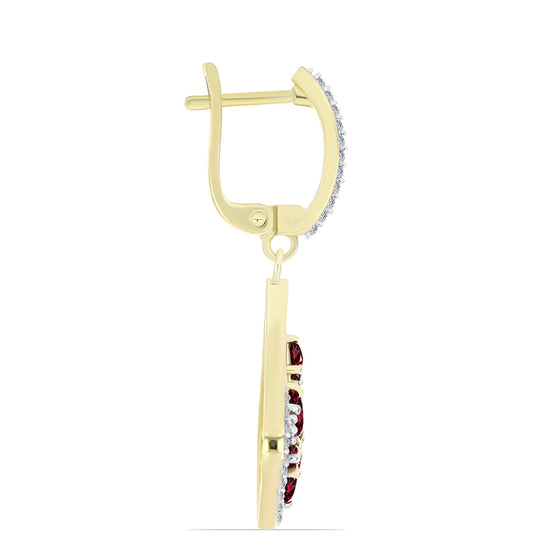 Pozlacené Stříbro 925/1000 - Náušnice s Rhodolitovým Granátem a Bílým Topazem - Karátové číslo: 2.77. přibližná hmotnost: 6.85 gramů