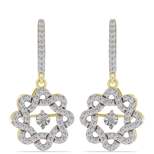 Pozlacené Stříbro 925/1000 - Náušnice s Bílým Diamantem a Bílým Topazem - Karátové číslo: 1.06. přibližná hmotnost: 5.75 gramů