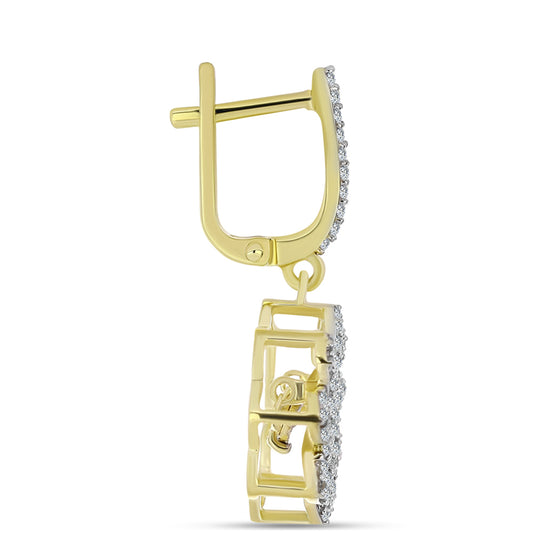 Pozlacené Stříbro 925/1000 - Náušnice s Bílým Diamantem a Bílým Topazem - Karátové číslo: 1.06. přibližná hmotnost: 5.75 gramů