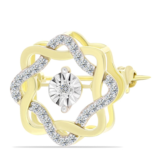 Pozlacené Stříbro 925/1000 - Brož s Bílým Diamantem a Bílým Topazem - Karátové číslo: 0.25. přibližná hmotnost: 2.32 gramů