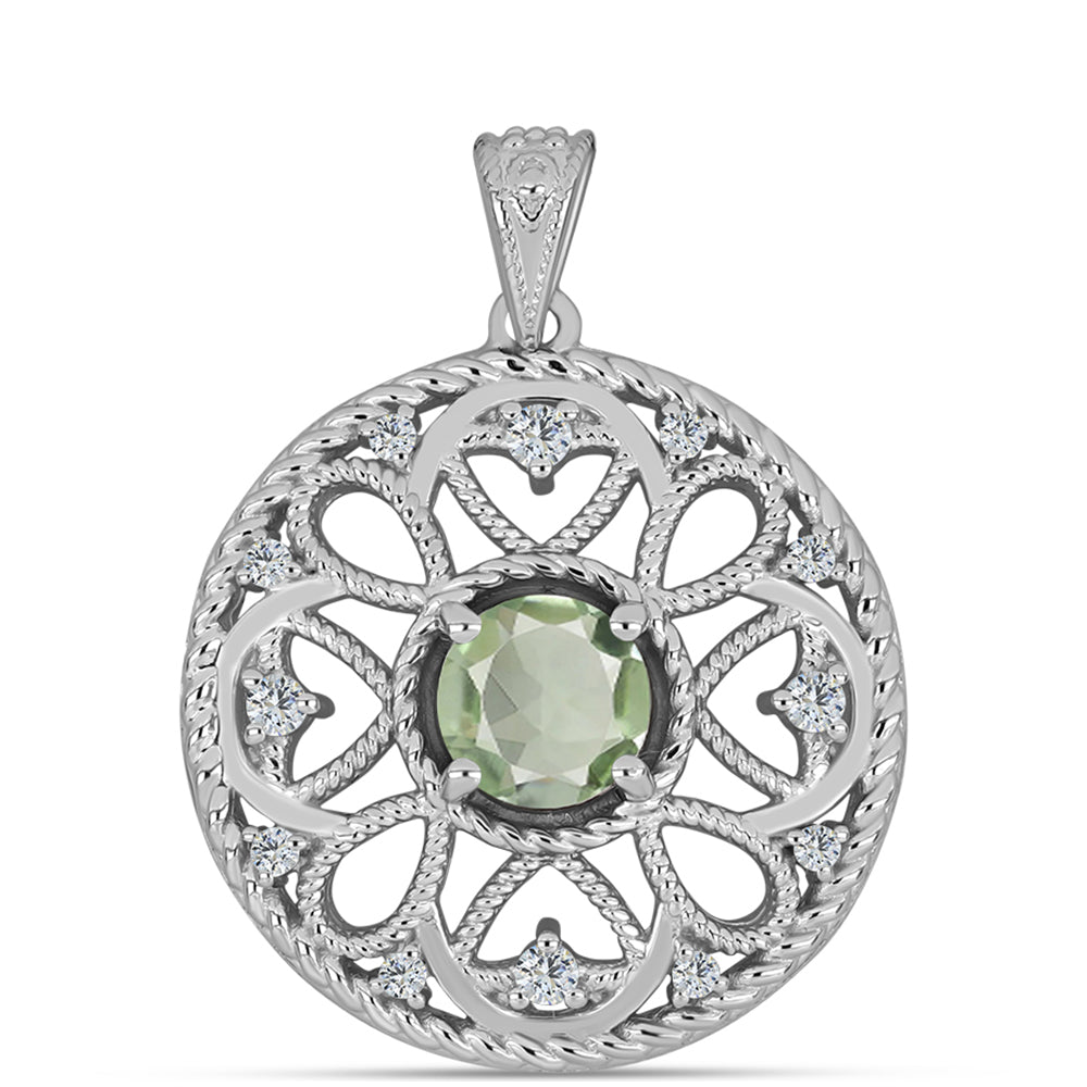 Stříbro 925/1000 - Přívěsek se Zeleným Ametystem - Karátové číslo: 1.42. přibližná hmotnost: 4.59 gramů