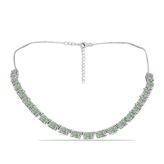 Stříbro 925/1000 - Náhrdelník se Zeleným Ametystem a Bílým Topazem - Karátové číslo: 18.38. přibližná hmotnost: 17.5 gramů