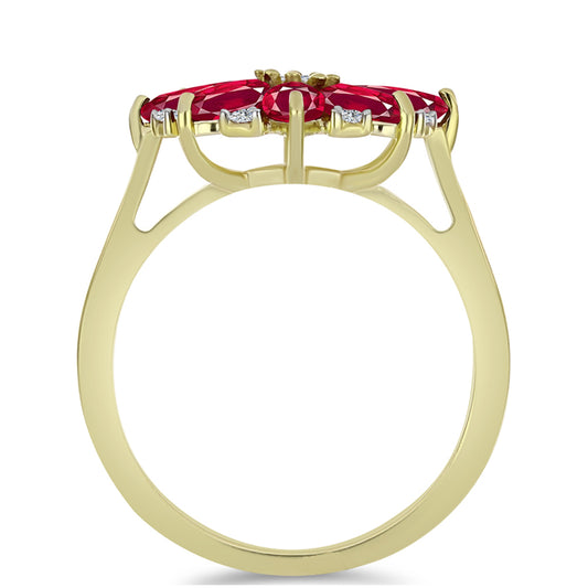 Pozlacené Stříbro 925/1000 - Prsten s Madagaskarským Rubínem a Bílým Topazem - Karátové číslo: 3.22. přibližná hmotnost: 3.3 gramů