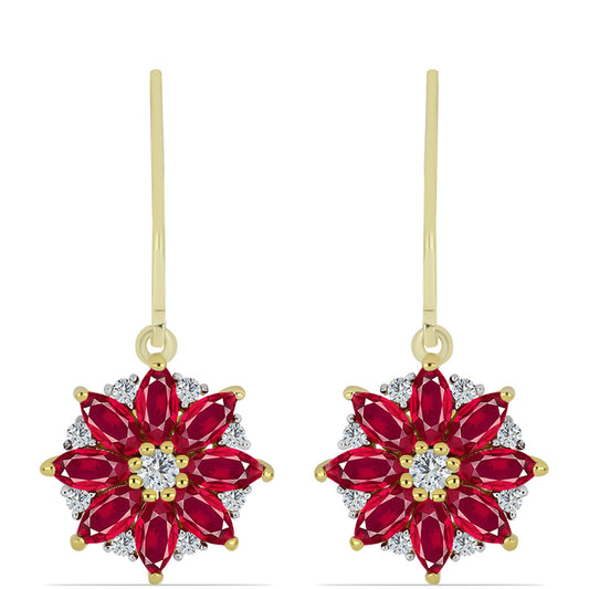 Pozlacené Stříbro 925/1000 - Náušnice s Madagaskarským Rubínem a Bílým Topazem - Karátové číslo: 3.88. přibližná hmotnost: 3.72 gramů