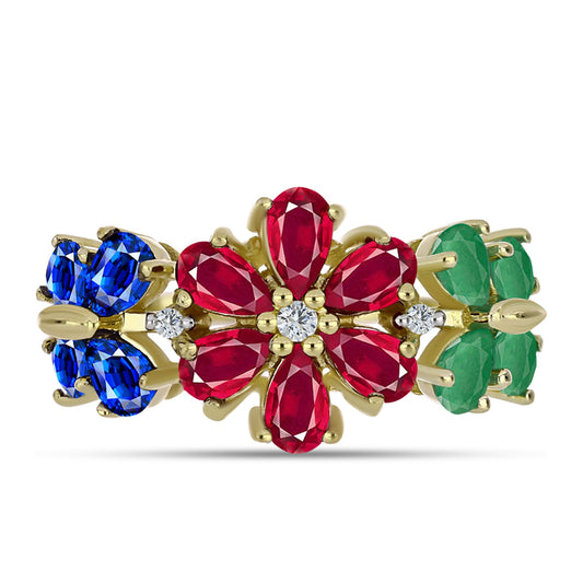 Pozlacené Stříbro 925/1000 - Prsten s Madagaskarským Rubínem a Australským Modrým Safírem - Karátové číslo: 3.1. přibližná hmotnost: 4.19 gramů