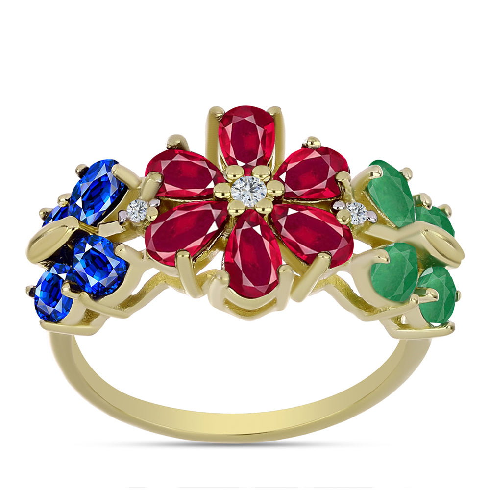 Pozlacené Stříbro 925/1000 - Prsten s Madagaskarským Rubínem a Australským Modrým Safírem - Karátové číslo: 3.1. přibližná hmotnost: 4.19 gramů 1 