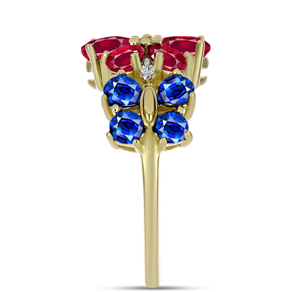 Pozlacené Stříbro 925/1000 - Prsten s Madagaskarským Rubínem a Australským Modrým Safírem - Karátové číslo: 3.1. přibližná hmotnost: 4.19 gramů