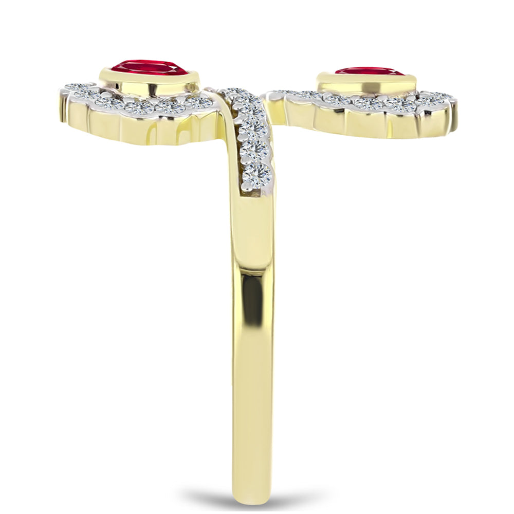 Pozlacené Stříbro 925/1000 - Prsten s Madagaskarským Rubínem a Bílým Topazem - Karátové číslo: 1.62. přibližná hmotnost: 4.44 gramů