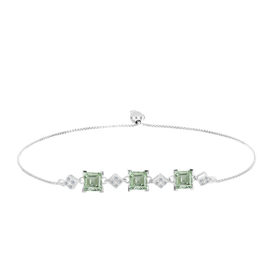 Stříbro 925/1000 - Náramek se Zeleným Ametystem a Bílým Topazem - Karátové číslo: 2.98. přibližná hmotnost: 5.34 gramů