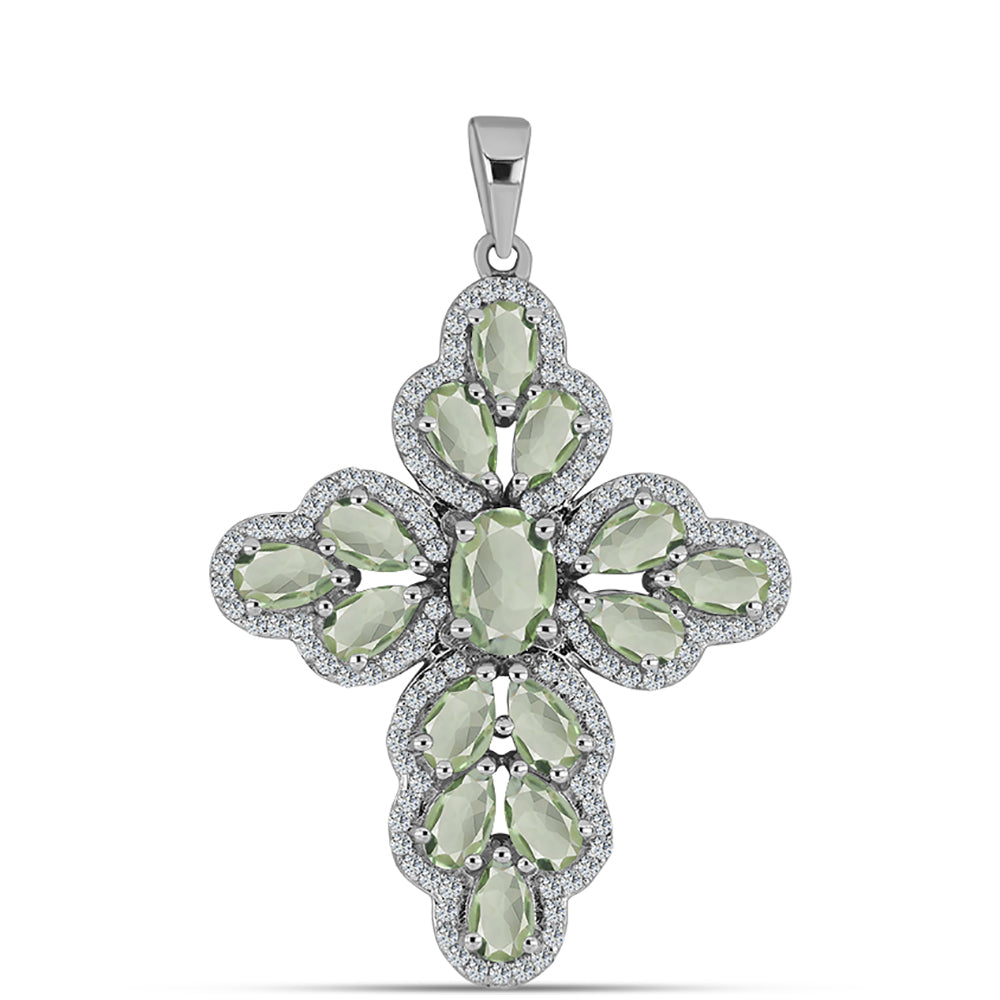 Stříbro 925/1000 - Přívěsek se Zeleným Ametystem a Bílým Topazem - Karátové číslo: 4.43. přibližná hmotnost: 4.92 gramů 1 