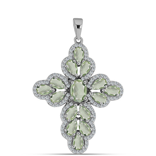 Stříbro 925/1000 - Přívěsek se Zeleným Ametystem a Bílým Topazem - Karátové číslo: 4.43. přibližná hmotnost: 4.92 gramů