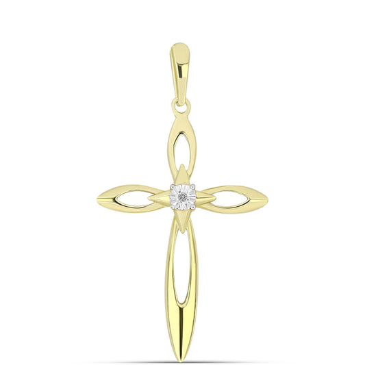 Pozlacené Stříbro 925/1000 - Přívěsek s Bílým Diamantem - Karátové číslo: 0.01. přibližná hmotnost: 2.17 gramů