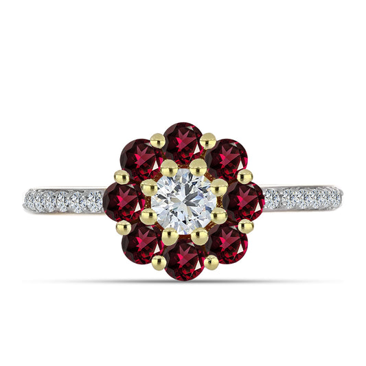 Pozlacené Stříbro 925/1000 - Prsten s Rhodolitovým Granátem a Bílým Topazem - Karátové číslo: 1.19. přibližná hmotnost: 2.49 gramů