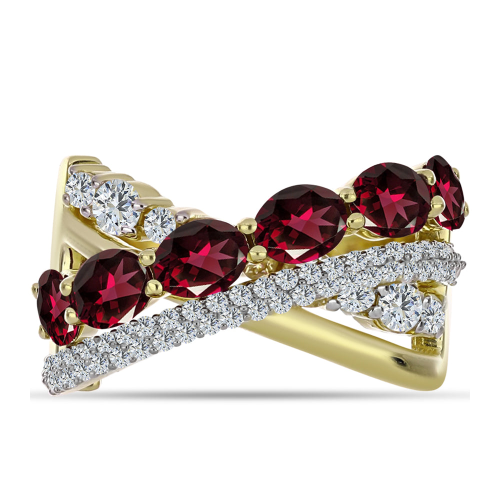 Pozlacené Stříbro 925/1000 - Prsten s Rhodolitovým Granátem a Bílým Topazem - Karátové číslo: 3.74. přibližná hmotnost: 5.98 gramů