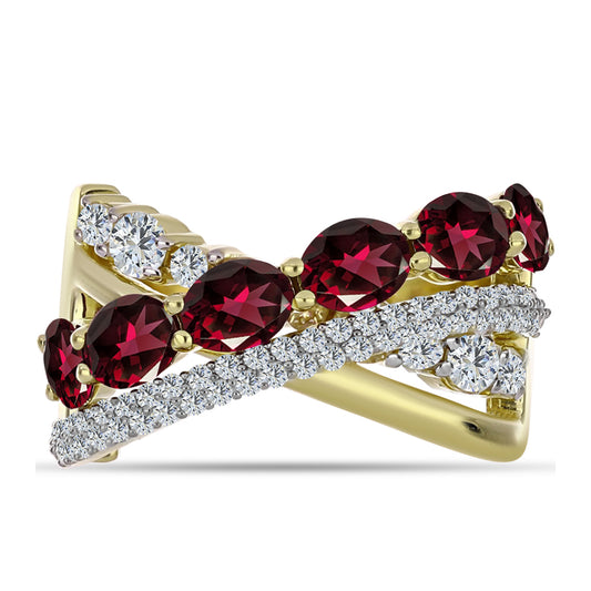 Pozlacené Stříbro 925/1000 - Prsten s Rhodolitovým Granátem a Bílým Topazem - Karátové číslo: 3.74. přibližná hmotnost: 5.98 gramů