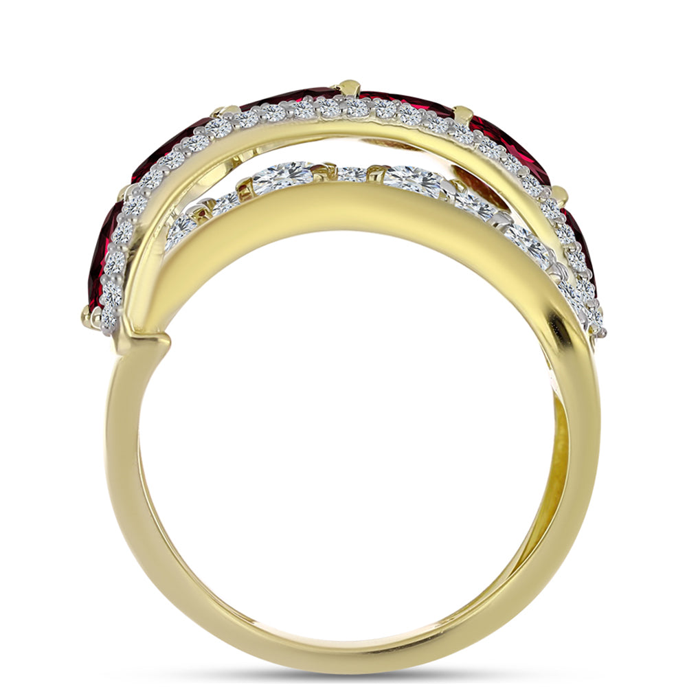 Pozlacené Stříbro 925/1000 - Prsten s Rhodolitovým Granátem a Bílým Topazem - Karátové číslo: 3.74. přibližná hmotnost: 5.98 gramů 2 