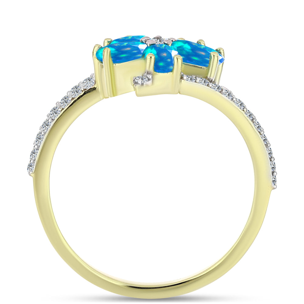 Pozlacené Stříbro 925/1000 - Prsten s Etiopským Nebeským Opálem a Bílým Topazem - Karátové číslo: 1.28. přibližná hmotnost: 3.36 gramů